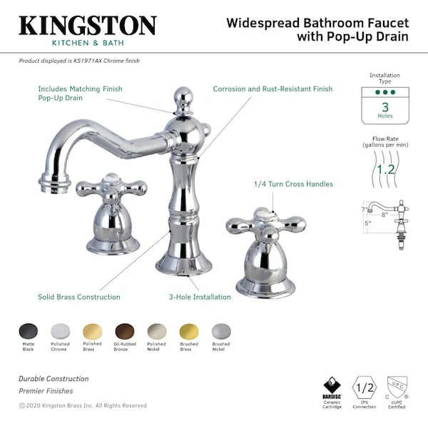 KS1978AX 8 Widespread Bathroom Faucet, Brushed Nickel